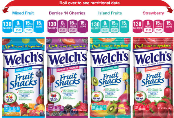 Welch's Fruit Snack Nutritional Data